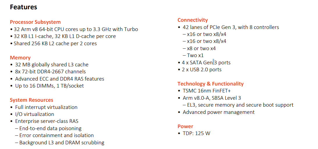 Ampere eMAG 8180 64-bit Arm processor feature